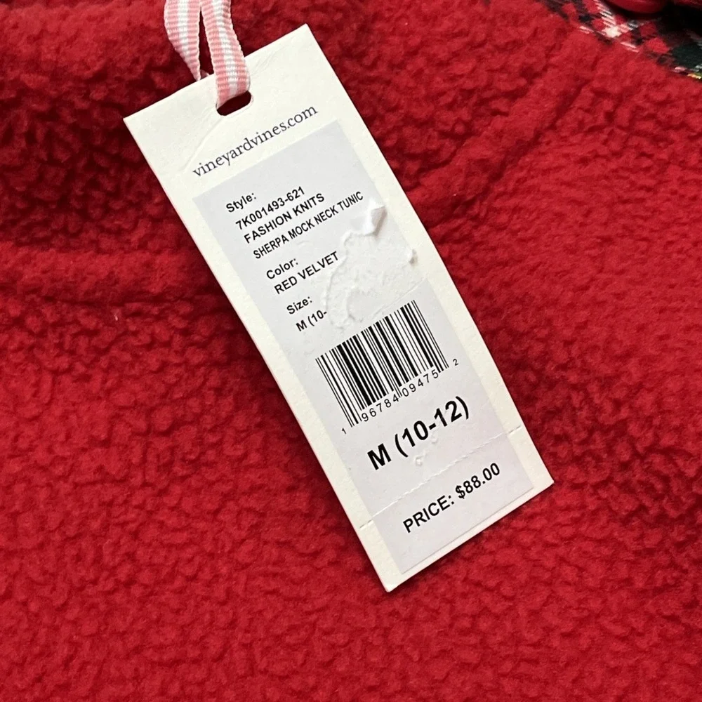 Vineyard Vines Sherpa Mock Neck Tunic Kid M 10-12 Red Pullover School Preppy